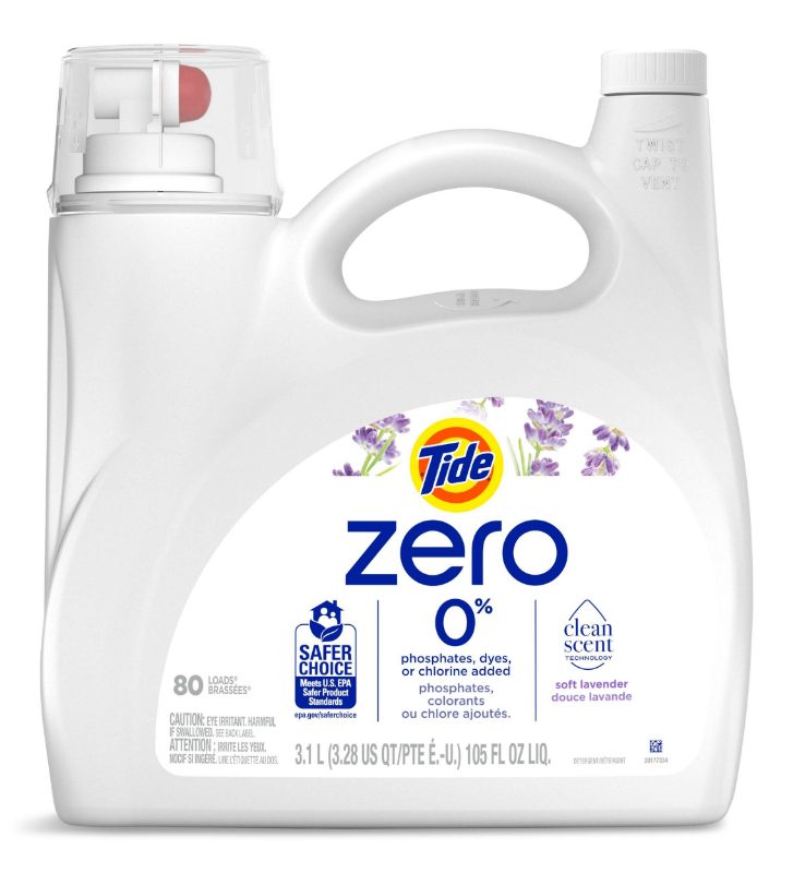 Tide Zero Liquid Laundry Detergent, Soft Lavender Scent, 3.1 L, 80 Loads, CleanScent Technology