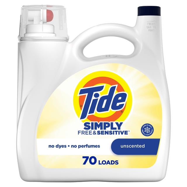 Tide Simply Liquid Laundry Detergent, Free & Sensitive Scent, 70 Loads, 2.72 L
