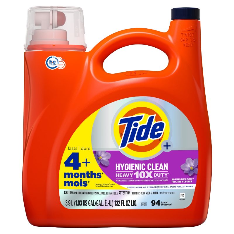 Tide Ultra Hygienic Clean Liquid Laundry Detergent, Spring Meadow Scent, 3.9 L, 94 Loads, Removes visible and invisible dirt, La