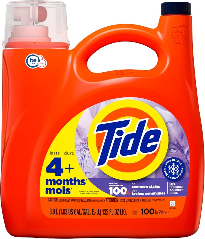 Tide Liquid Laundry Detergent 3.9 Litres, Iris Bouquet Scent, HE Compatible, Cold Water Clean Liquid Detergent, 100 Loads