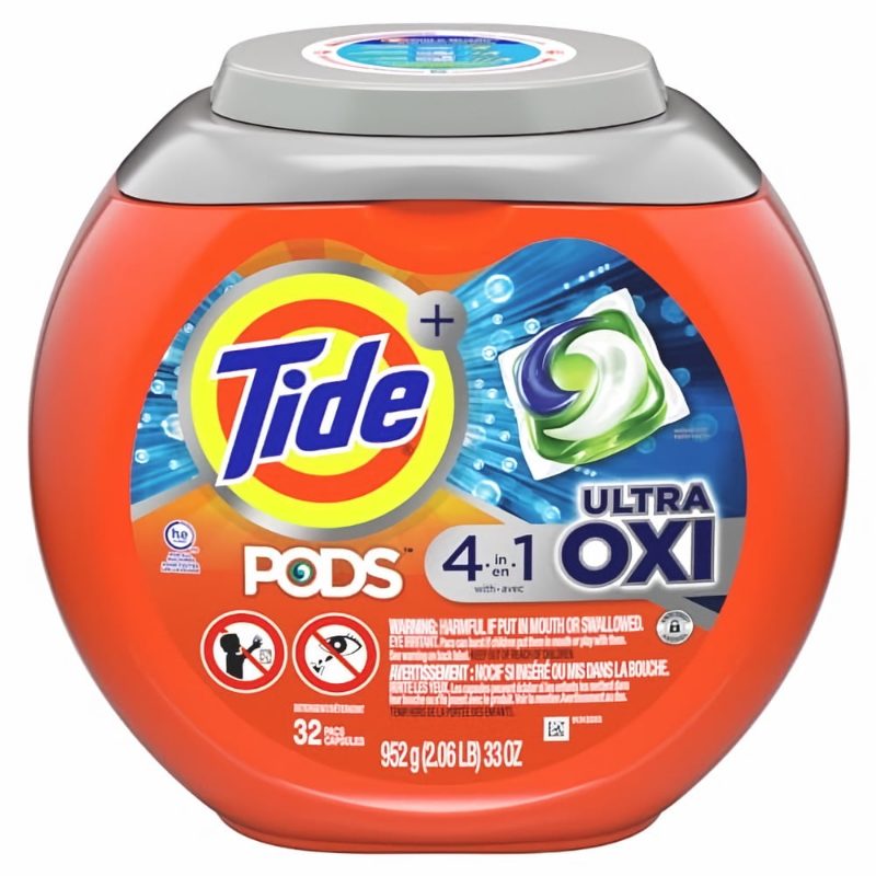 Tide 4-n-1 Ultra Oxi PODS Laundry Detergent Pacs, 32 Count, HE Compatible, Built in Pre-treater for Stains