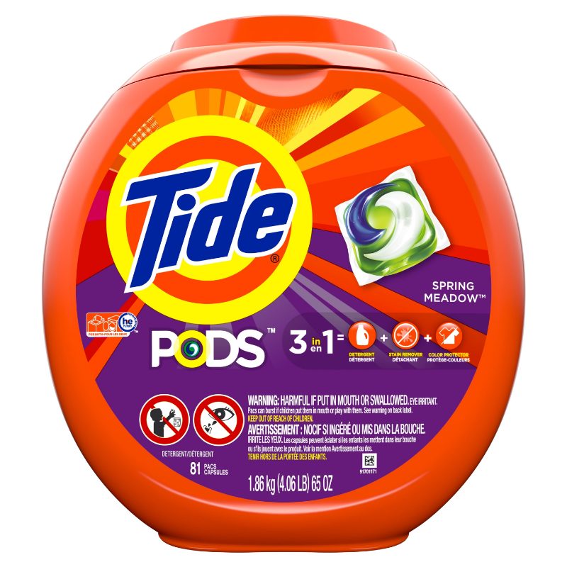 Tide PODS laundry detergent pacs, 3-in-1 Stain Remover, Odor Fighter, Color Protector, 57 Count, HE compatible, Original Scent