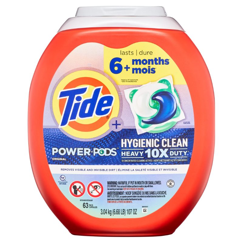 Tide Hygienic Clean Power PODS Laundry Detergent Pacs, Original Scent, 63 Count, Removes Visible and Invisible Dirt, laundry so