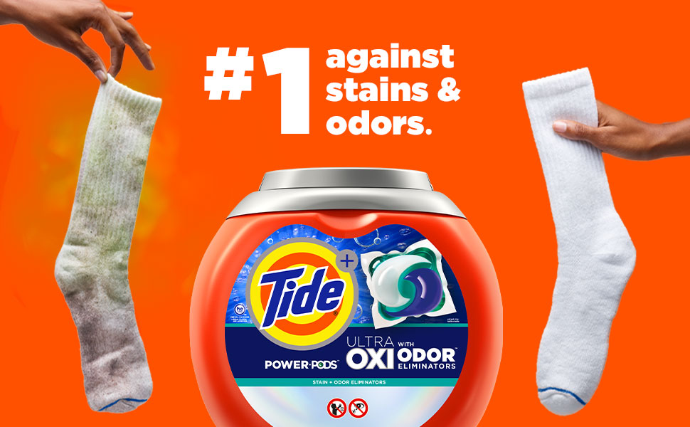 Tide Odour + Oxi Laundry Detergent Pacs, Original Scent, 45 Count, Advanced Odour + Stain Fighter, laudry soap washing detergent