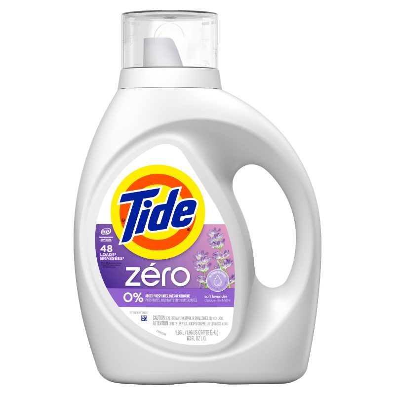Tide Zero Liquid Laundry Detergent, Soft Lavender Scent, 1.86 L, 48 Loads, CleanScent Technology
