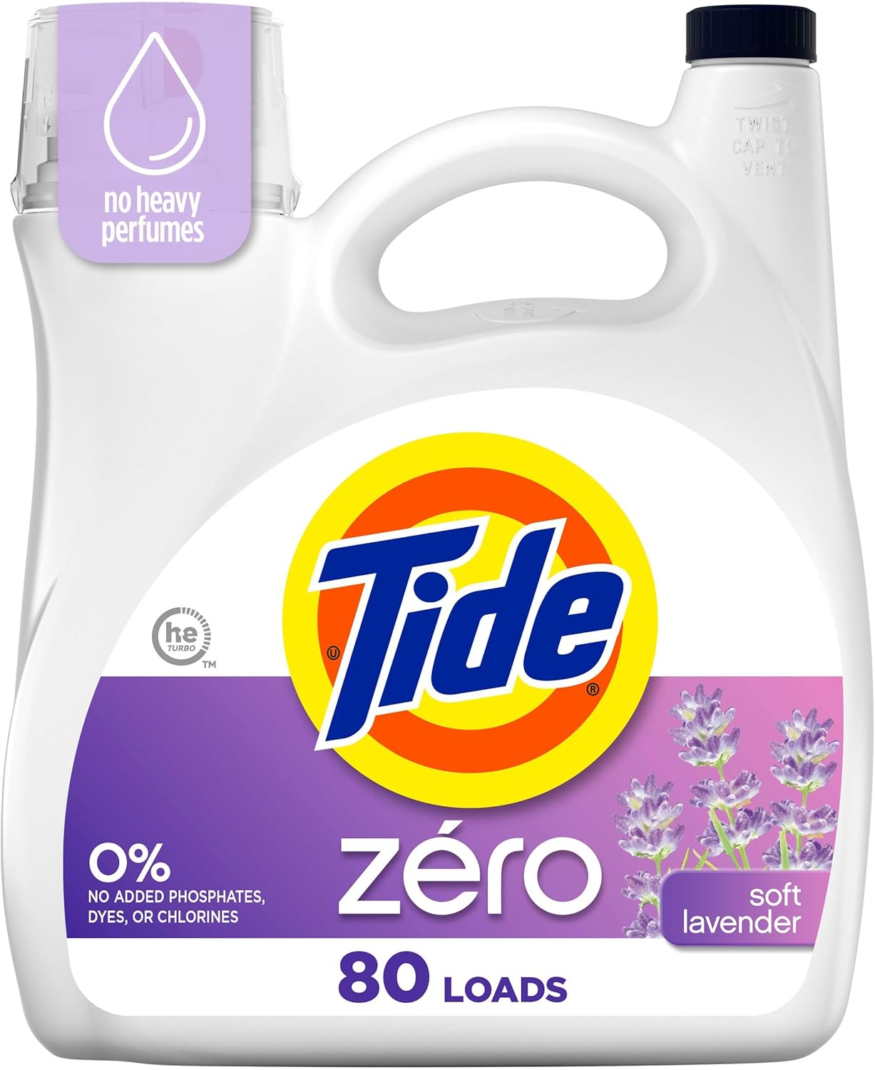 Tide Zero Liquid Laundry Detergent, Soft Lavender Scent, 1.24 L, 32 Loads, CleanScent Technology