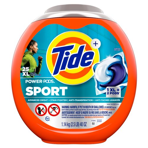 Tide Power Pods Sport Laundry Detergent Pacs, 25 Count, Advanced Sweat + Stain Fighter, laundry soap detergent pacs