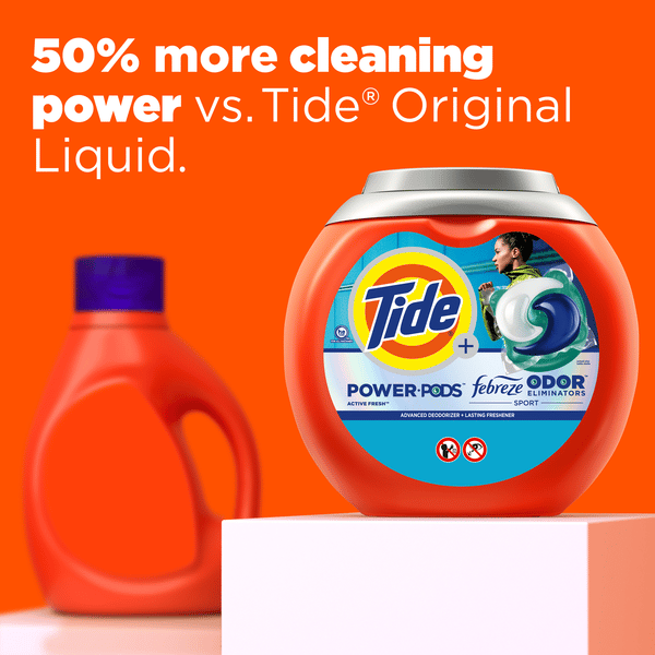 Tide Power Pods Sport Laundry Detergent Pacs, 63 Count, Advanced Sweat + Stain Fighter, laundry soap detergent pacs