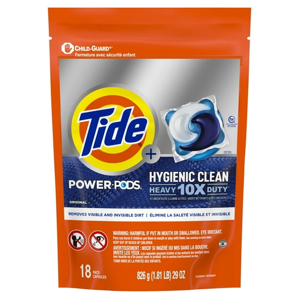 Tide Hygienic Clean Power PODS Laundry Detergent Pacs, Original Scent, 18 Count, Removes Visible and Invisible Dirt, laundry so