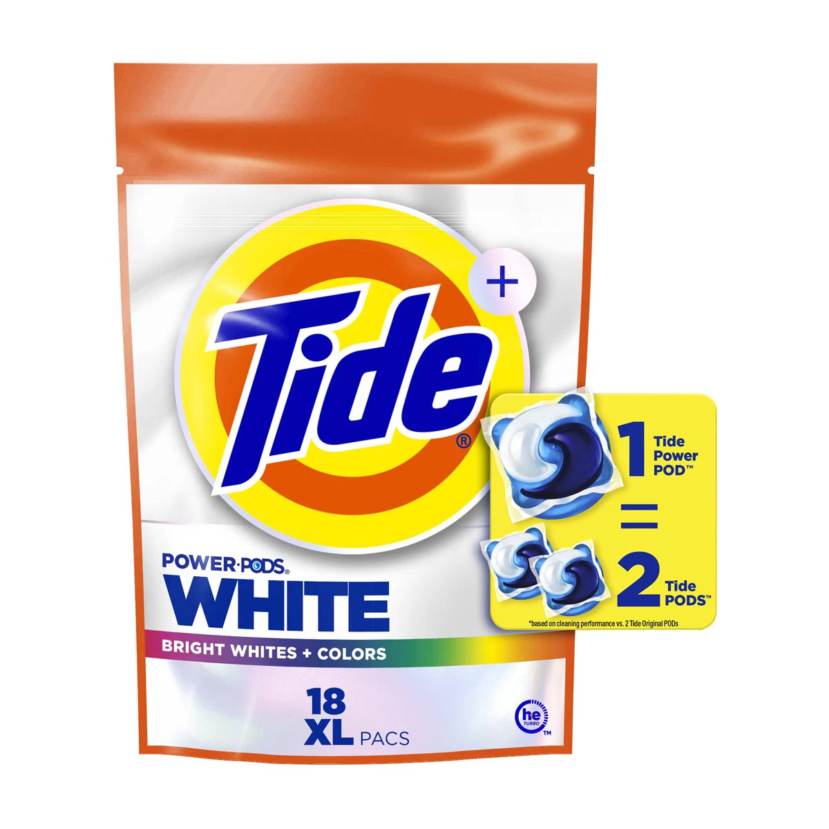 Tide Power PODS White Laundry Detergent Pacs, 18 Count, Brilliant Whitening + Color Protect, laundry soap detergent pacs