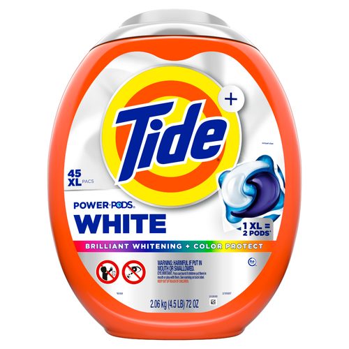 Tide Power PODS White Laundry Detergent Pacs, 45 Count, Brilliant Whitening + Color Protect, laundry soap detergent pacs