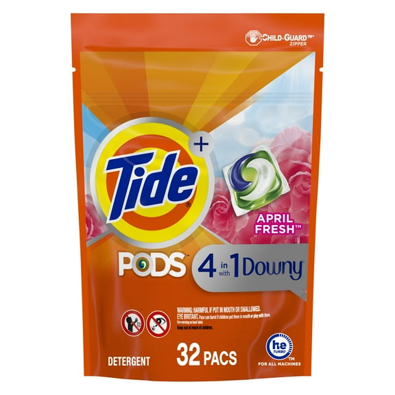Tide Power PODs + Downy Laundry Detergent Pods, 32 Count, Soft Boosters + April Fresh, Detergent soap pacs for Laundry washing,
