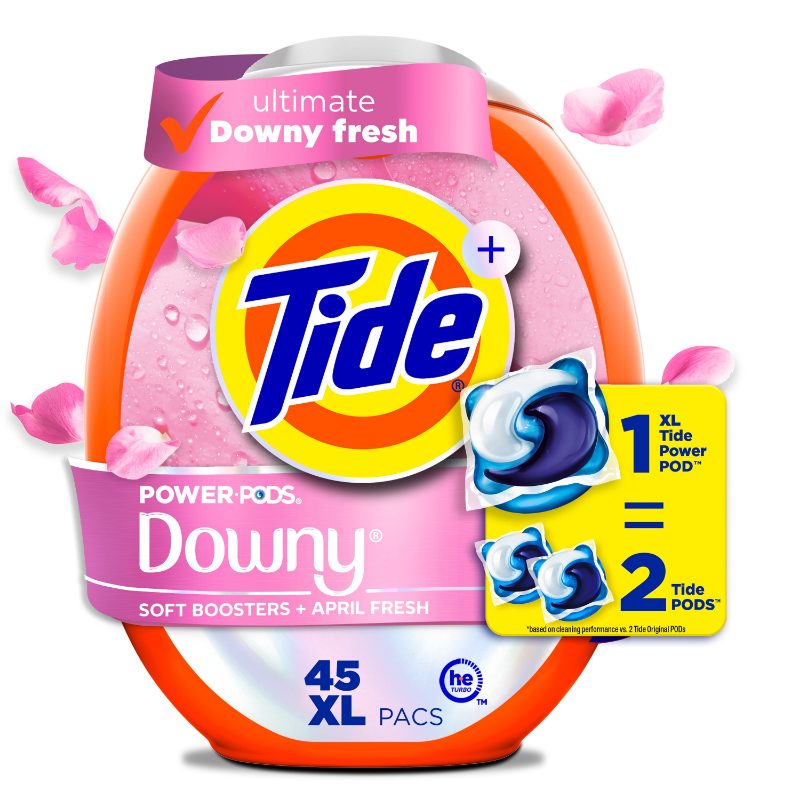 Tide Power PODs + Downy Laundry Detergent Pods, 45 Count, Soft Boosters + April Fresh, Detergent soap pacs for Laundry washing,