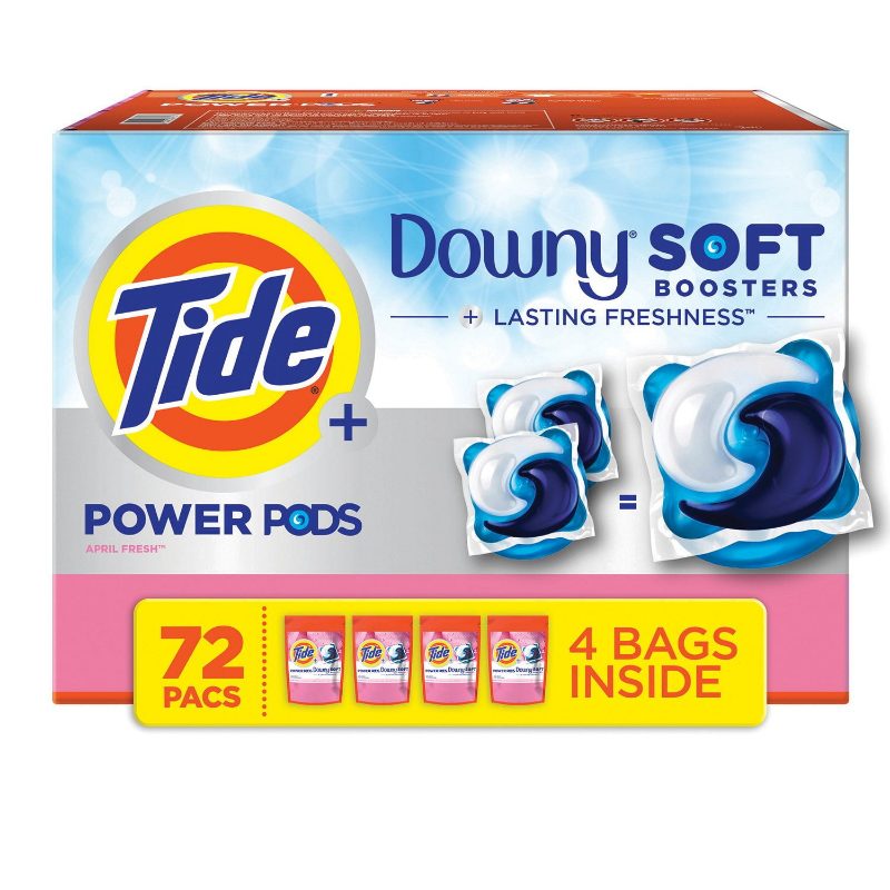Tide Power PODs + Downy Laundry Detergent Pods, 63 Count, Soft Boosters + April Fresh, Detergent soap pacs for Laundry washing,