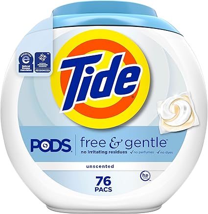 Tide PODS Free and Gentle Coldwater Laundry Detergent Pacs, 18 Count, Hypoallergenic Laundry Detergent Pacs