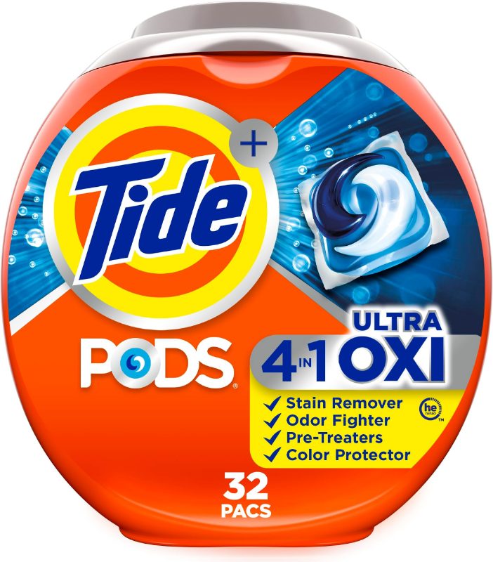 Tide Oxi Max Power PODS Laundry Detergent Pods, 18 Count, Stain Remover Plus Oxi Power, Detergent soap pacs for laundry washing,