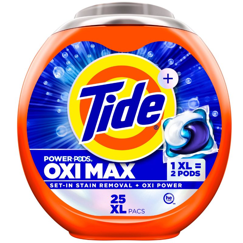 Tide Oxi Max Power PODS Laundry Detergent Pods, 25 Count, Stain Remover Plus Oxi Power, Detergent soap pacs for laundry washing,