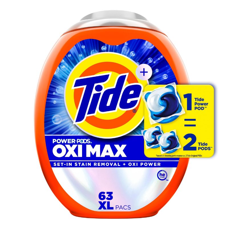 Tide Oxi Max Power PODS Laundry Detergent Pods, 9 Count, Stain Remover Plus Oxi Power, Detergent soap pacs for laundry washing,