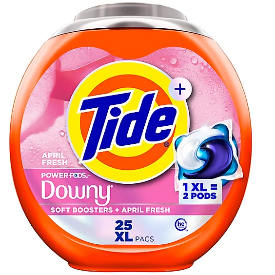 Tide Power PODs + Downy Laundry Detergent Pods, 25 Count, Soft Boosters + April Fresh, Detergent soap pacs for Laundry washing,