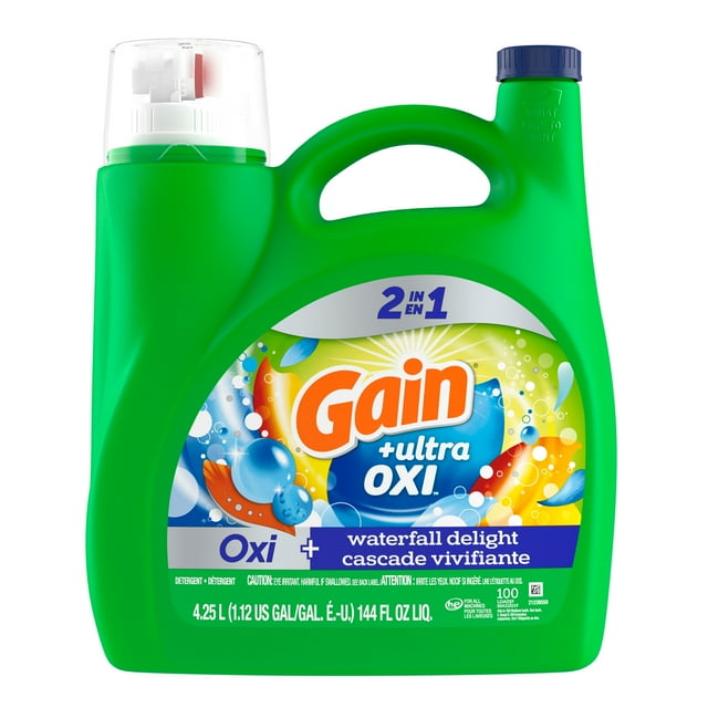 Gain Ultra Oxi Liquid Laundry Detergent, Waterfall Delight Scent, 4.25 L, 100 loads, Freshness + Odour Fighting, High efficiency
