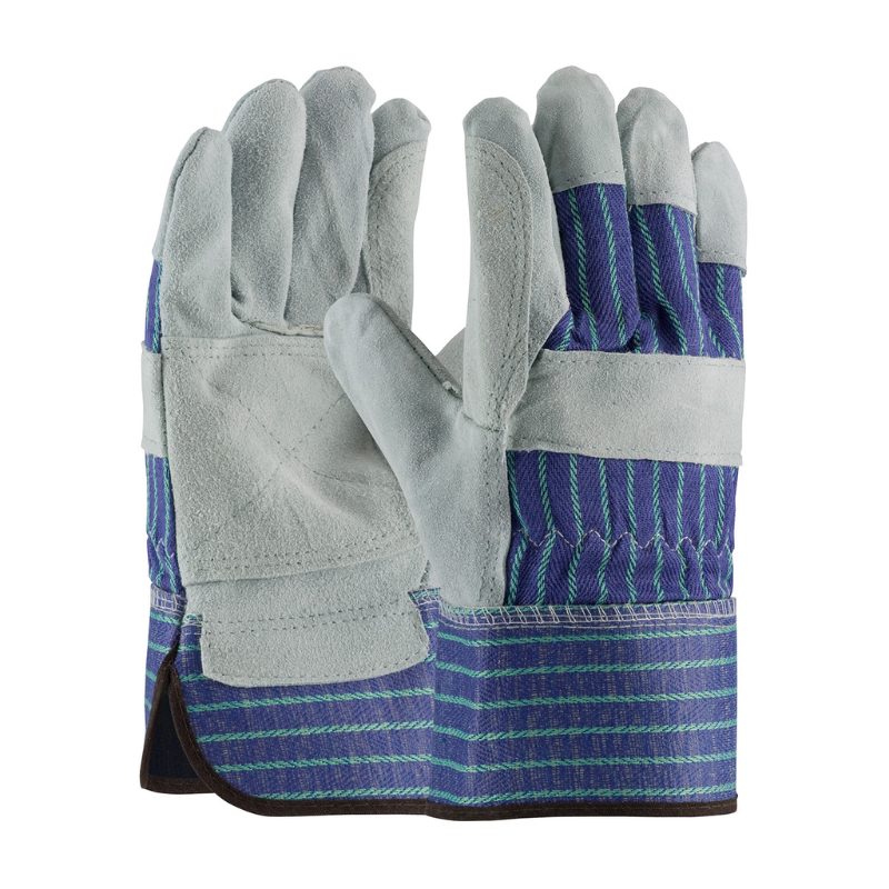 GLOVE COWHIDE DOUBLE PALM FABRIC BACK