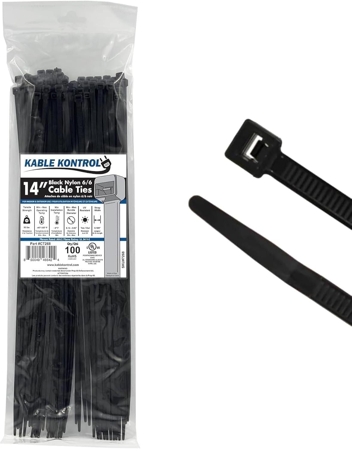 Anchor 14 In 50 Lbs UV Black Zip Ties-100 PCS