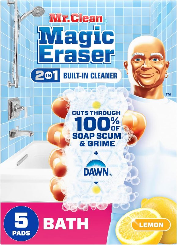 Mr. Clean Magic Eraser Sponge, Bathroom Cleaner, Soap Scum Shower & Tub Cleaner, Ultra Bath, 2ct