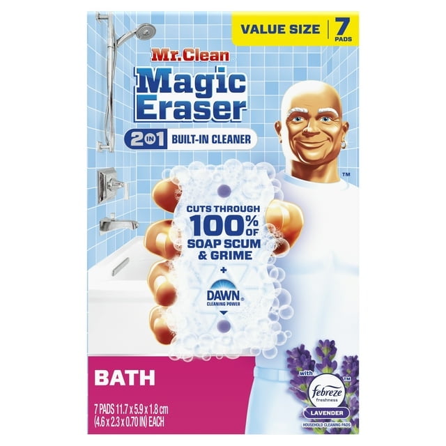 Mr. Clean Magic Eraser Sponge, Bathroom Cleaner, Soap Scum Shower & Tub Cleaner, 2 in 1 Bath, 5ct