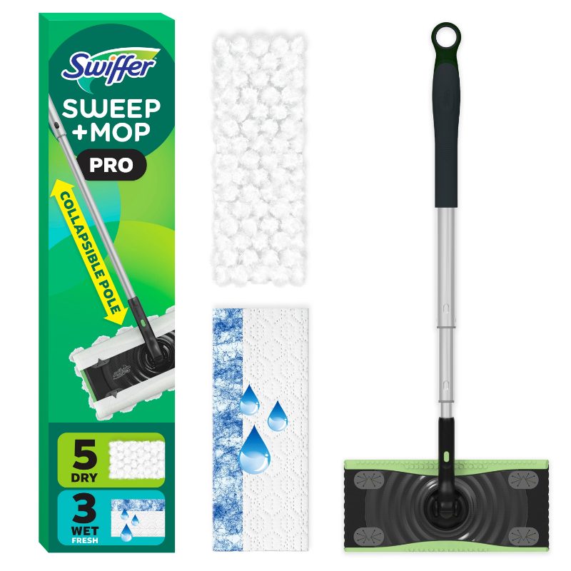 Swiffer Sweep and Mop Pro, 2-in-1 Floor Mopping and Sweeping Kit, Multi-Surface Kit for Floor Cleaning, Kit Includes 1 Sweeper D