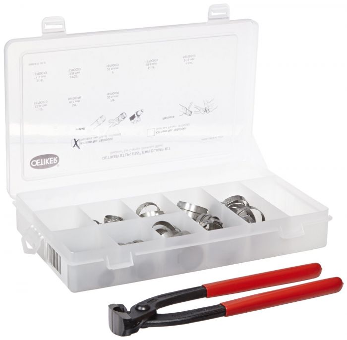 Clamp Kit 2-Ear Clamps (zinc plated), with Single Action Pincer, Side Jaws