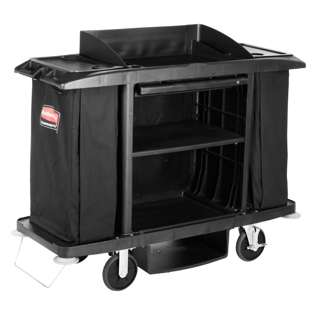 Rubbermaid Commercial Products Housekeeping Cart, Compact Size, Black, Modular Shelf, Cart with Wheels, Cleaning Organization an