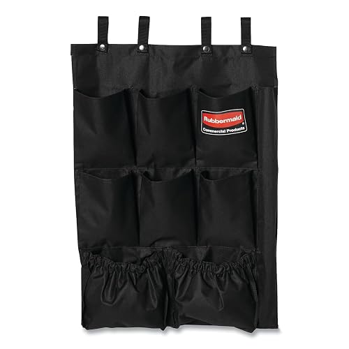Rubbermaid Commercial Products 9-Pocket Housekeeping Cart Organizer, Black, Garbage Bin Caddy for Cleaning Supplies, Compatible