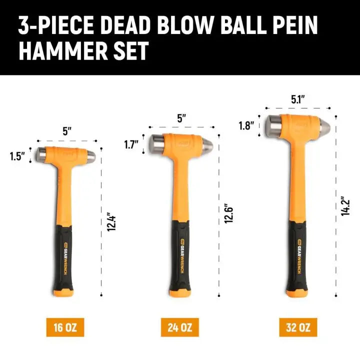 3 PC DEADBLOW BALL PEIN HAMMER SET