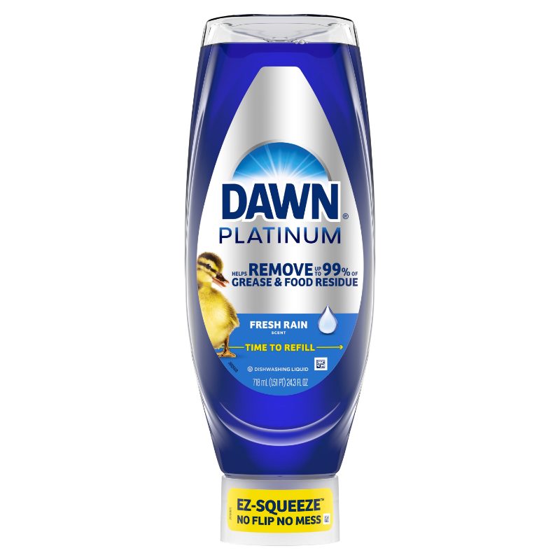 Dawn Platinum EZ-Squeeze Dish Soap, Dishwashing Liquid, Grease Removal, Fresh Rain, 3x535mL