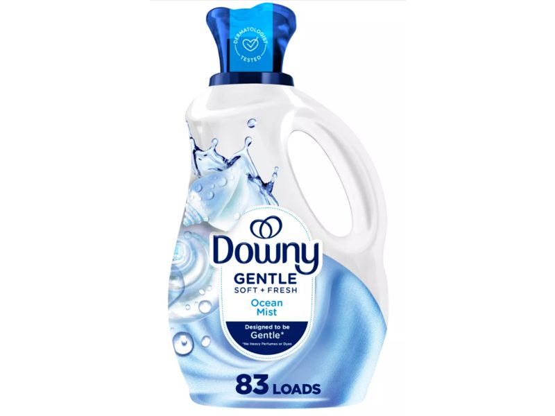 Downy Gentle Soft + Fresh Fabric Softener Liquid, Ocean Mist Scent, 1.66 L, 83 loads, Liquid Fabric Softener Designed to be Gent