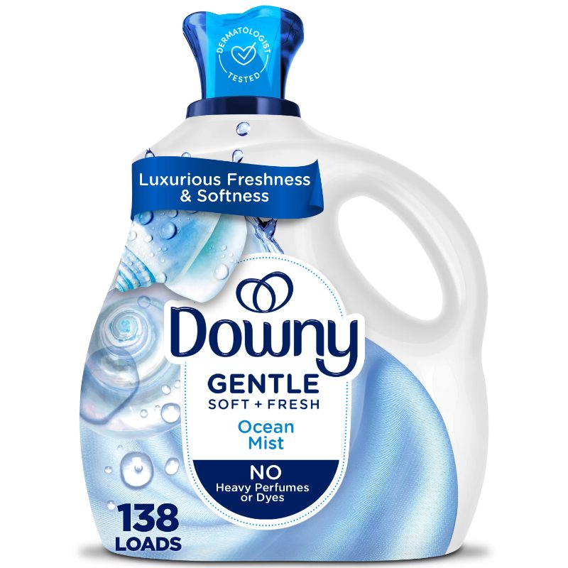 Downy Gentle Soft + Fresh Fabric Softener Liquid, Ocean Mist Scent, 2.76 L, 138 loads, Liquid Fabric Softener Designed to be Gen