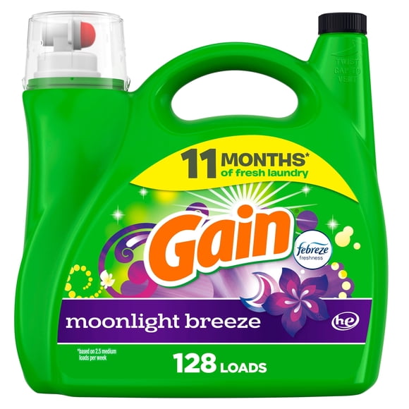Gain Liquid Laundry Detergent, Moonlight Breeze Scent, 5.44 L, 128 loads, Freshness + Odour Fighting, High efficiency washing ma