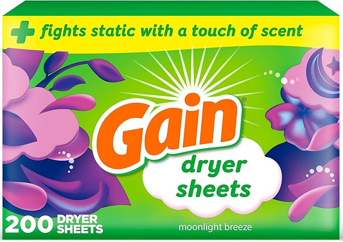 Gain dryer sheets, Moonlight Breeze Scent, 200 Count, Fights static with a touch of scent, laundry sheets