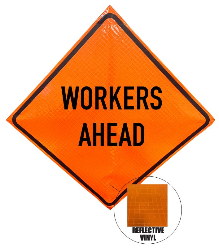 Sign, Clip-On, Orange 12.75 x 10.5, Non Reflective Workers Ahead