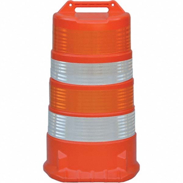Contractor Drum, Low Density Channelizer (2) 4" Avery Prismatic Orange (7114) & (2) 4" Avery High Intensity White (6100) Bands O