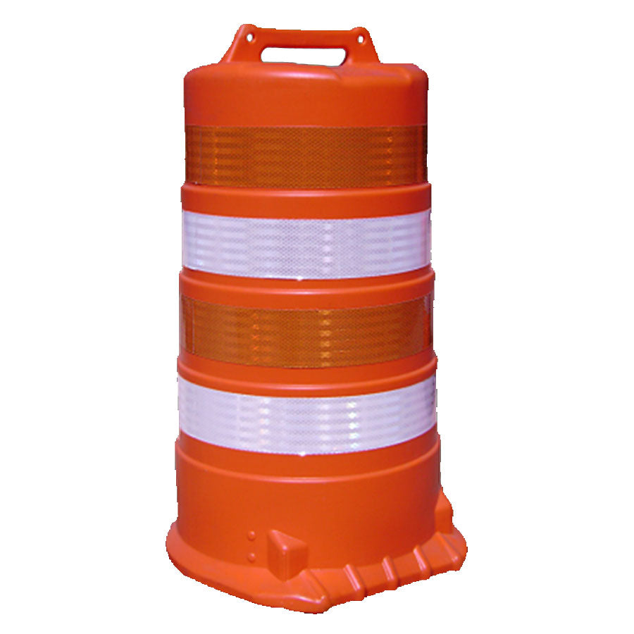 Drum, Low Density Channelizer (2) 6" 3M Diamond Grade Orange (3914) & (2) 6" 3M Flexible Prismatic White (3310) Bands OWOW No Ba