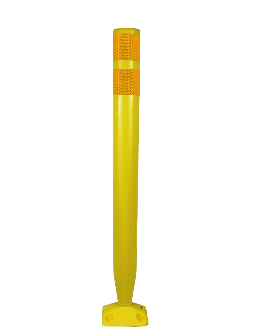 Post, FlatTop Round 2.25", Reboundable Delineator, 36" Orange, (2) 3" x 9" Yellow Avery Reflective Sheeting, Vertical Both Sides