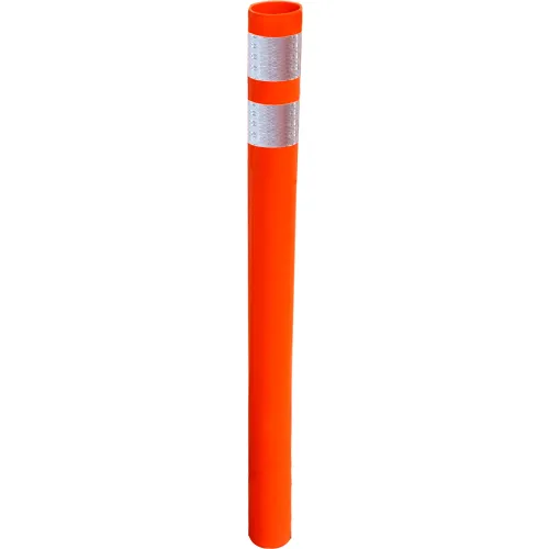 Post, FlatTop Round 2.25", Reboundable Delineator, 48" Orange, (1) 3" x 12" White HIP Sheeting, Vertical