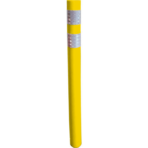 Post, Round 2.25" OD, Reboundable Delineator, 36" Yellow, (2) 3" White HIP Bands, Horizontal