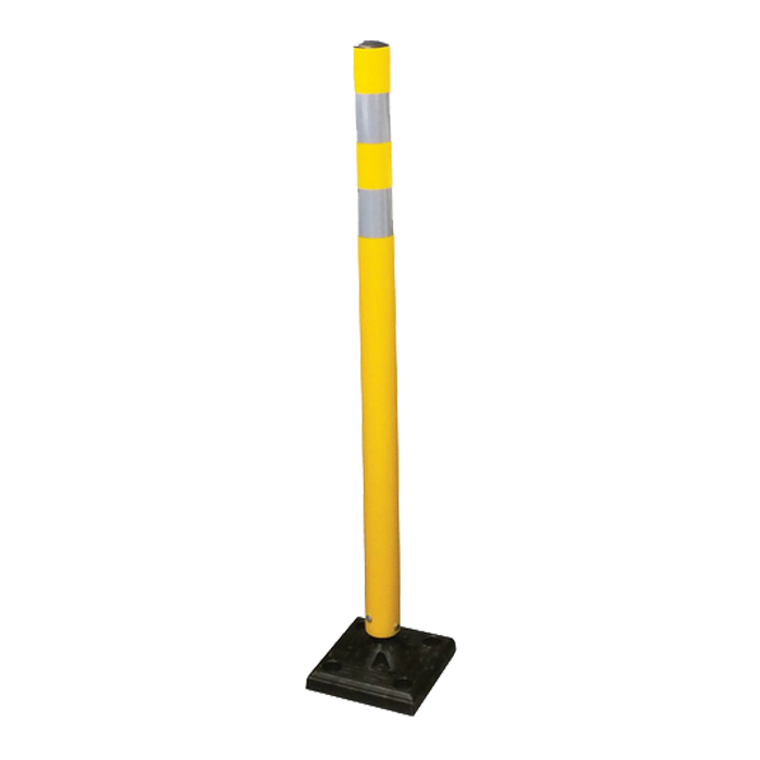 Post, Round 2.25" OD, Reboundable Delineator, 42" Yellow, (2) 3" White HIP Bands, Horizontal