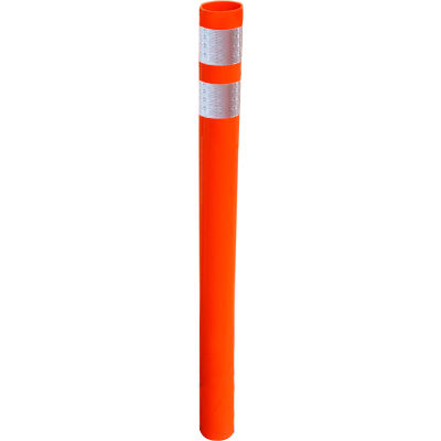 Post, Round 2.25" OD, Reboundable Delineator, 48" Orange, (2) 3" White HIP Bands, Horizontal