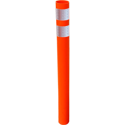 Post, Round 2.25" OD, Reboundable Delineator, 28" Orange, (2) 3" White HIP Bands, Horizontal