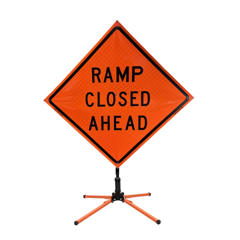 Roll Up Sign, 48x48 White Reflective SP NF Ramp Closed