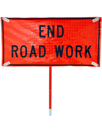 Roll Up Sign, 48x24 Marathon PP PC End Road Work (G20-2), Univ Clamp