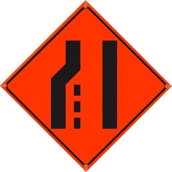 Roll Up Sign, 36x36 Mesh PP HF Transition Symbol (W4-2R/L) Left & Right Merge Symbol, w/Straight Bar Overlay 9x28